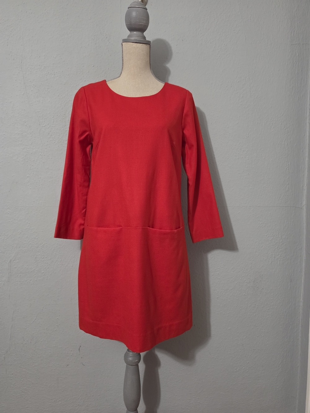 J Crew Dress Red Orange Shift Wool Front Pockets Size 6